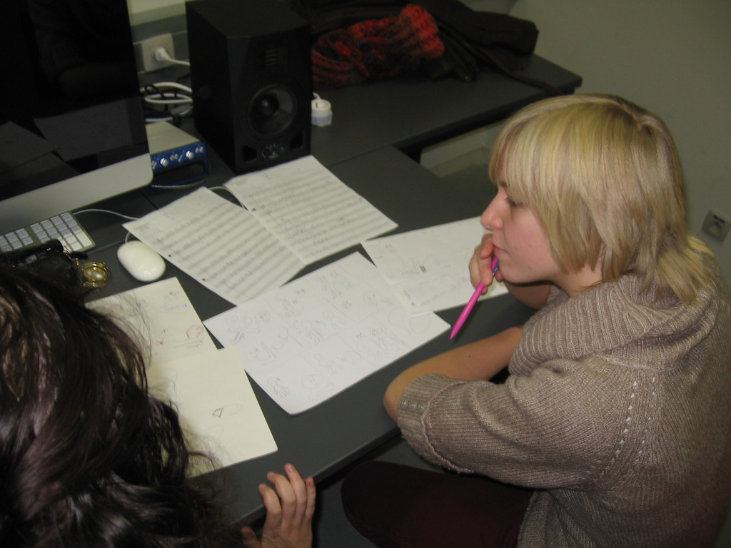 Synesthesia: musicians are encouraged to forward visual ideas and filmmakers to forward musical ideas. In this case the musician was relatively good at drawing herself.